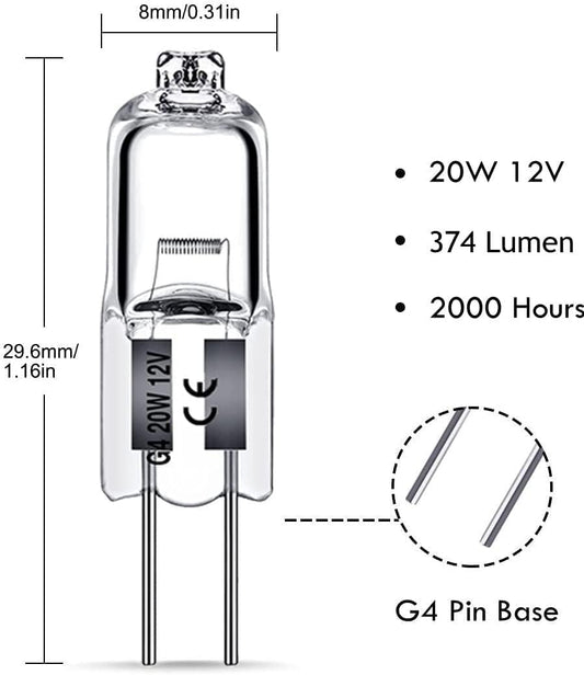 G4 halogen lamps 20W 12V - Warm white - 20 Pack 20pcs 20W 20pcs