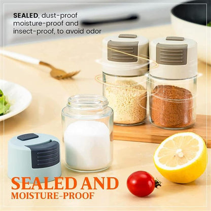 Metering Salt Shaker, Glass Metered Salt Dispenser, Press Type Quantitative Salt Glass Seasoning Bottle, Can Spice Salt Cumin Powder Pepper Shakers BBQ Condiment Seasoning Bottle (Green)