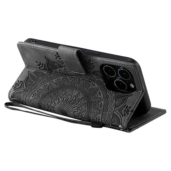 Compatible with iPhone 14 Pro Case Leather Wallet Embossed Totem Skin Feel Phone Cover