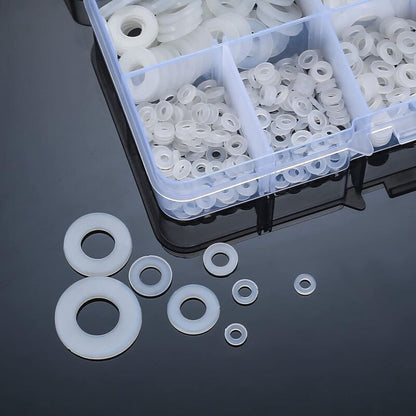 Nylon Flat Washers Assortment Kit, 500 Pieces, White, M2 M2.5 M3 M4 M5 M6 M8 M10 Insulation Round Spacers