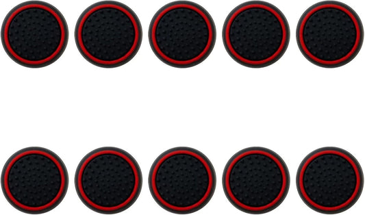 10Pcs Analog Controller Thumb Stick Grip Thumbstick Cap Cover for PS3/PS4/PS5 Controller - Black Background with Red Circle