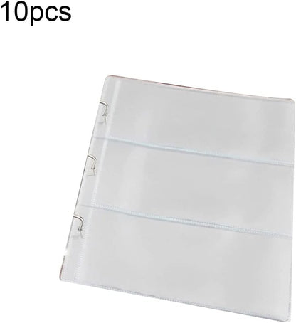 10 Sheets 3-Pocket Clear Paper Bill Holder Stamp Coin Collector Loose Leaf Sheet Collecting Album Page Random