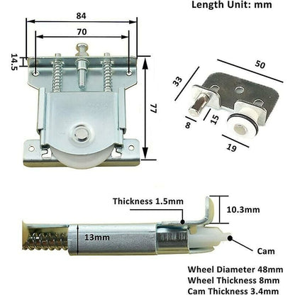 Sliding Door Rollers 2 pcs Compatible with Wardrobe Cabinet 20 kg Load Capacity Door Wheels Rails