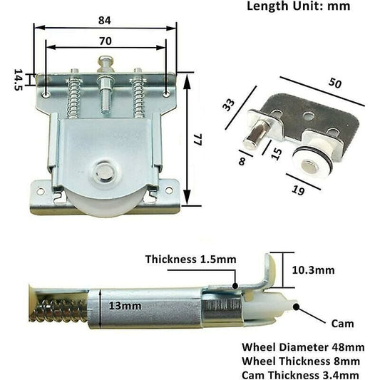 Sliding Door Rollers 2 pcs Compatible with Wardrobe Cabinet 20 kg Load Capacity Door Wheels Rails