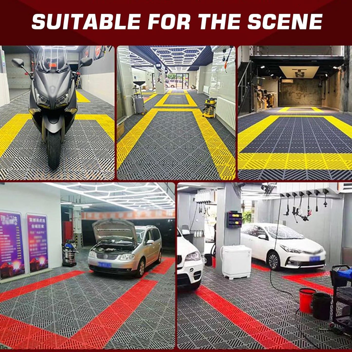 1.8 cm thick plastic interlocking floor tiles/grilles for car wash bays and car detailing shops - plastic divider mats - gray （1pc）