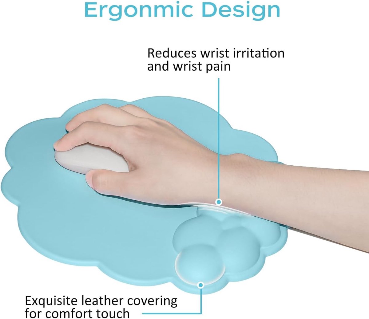 Mouse Pad - Mouse Pad with Wrist Rest - Ergonomic Mouse Pad - Mouse Pad with Leather Surface, Suitable for Computers, Laptops, Office, Home and Travel, with Non-Slip Bottom - Blue