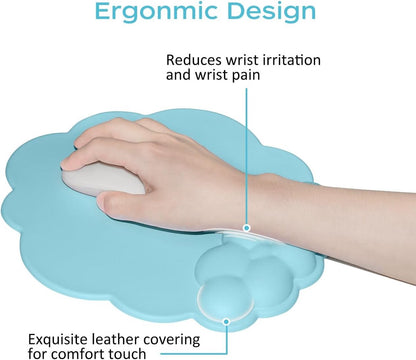 Mouse Pad - Mouse Pad with Wrist Rest - Ergonomic Mouse Pad - Mouse Pad with Leather Surface, Suitable for Computers, Laptops, Office, Home and Travel, with Non-Slip Bottom - Blue