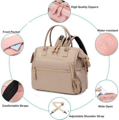 Convertible Diaper Bag - Wide Opening - 14 Pockets - Stylish - Baby Changing Bag - with Stroller Buckle - Diaper Bag - Waterproof (Off-White)