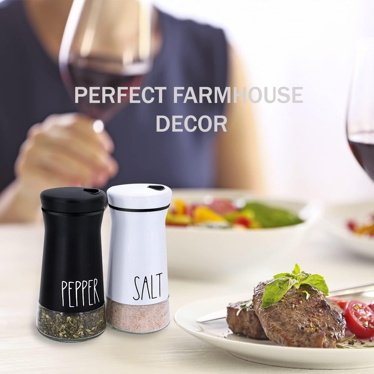 2-piece - stainless steel - with adjustable spout - farmhouse style - salt and pepper shaker