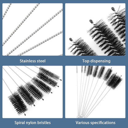 10-Piece Bottle Brush - Cleaning Brush Set - for pipes, keyboards, test tubes, kettle spouts, sinks, bottles and coffee makers
