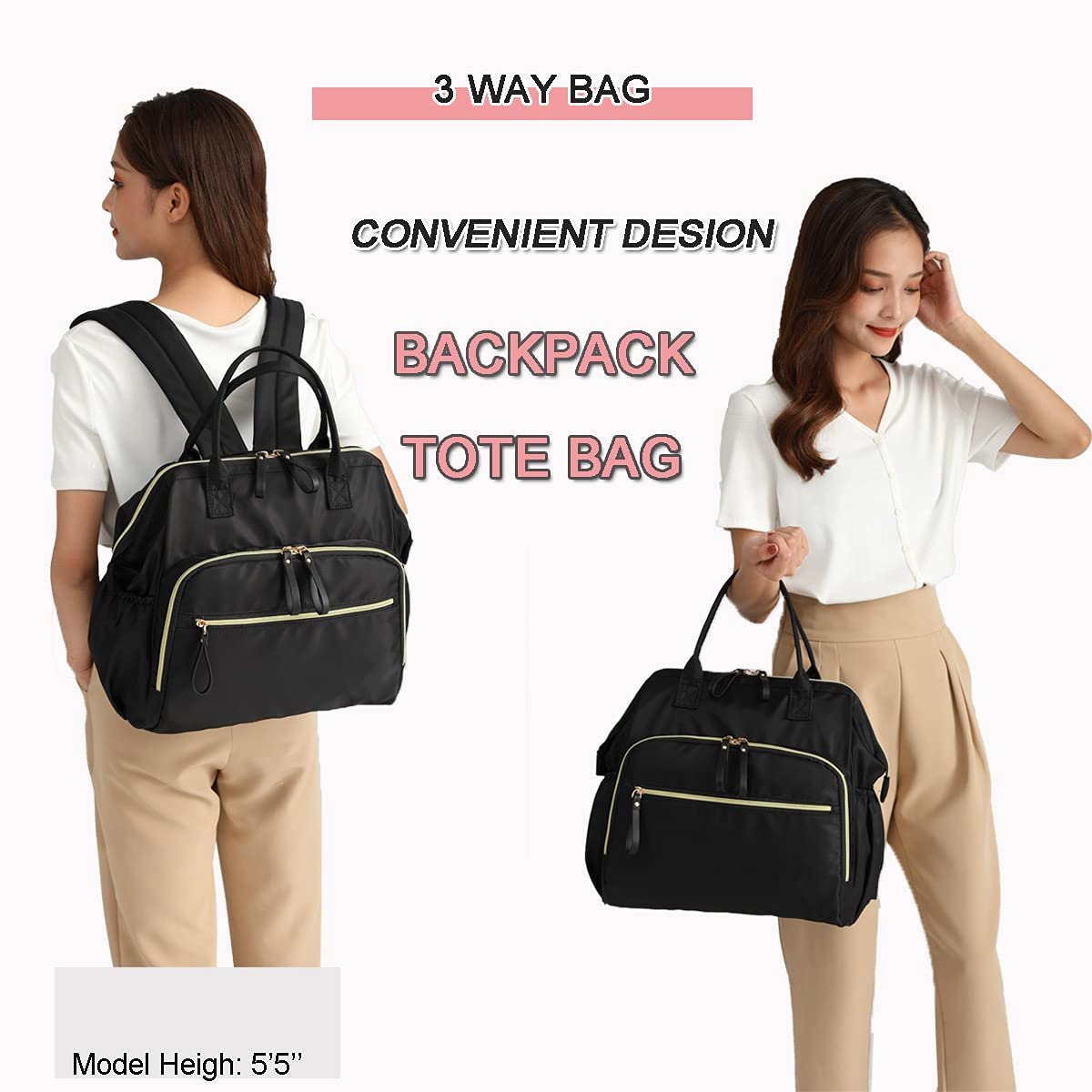 Convertible Diaper Bag - Wide Opening - 14 Pockets - Stylish - Baby Changing Bag - with Stroller Buckle - Diaper Bag - Waterproof (Black)