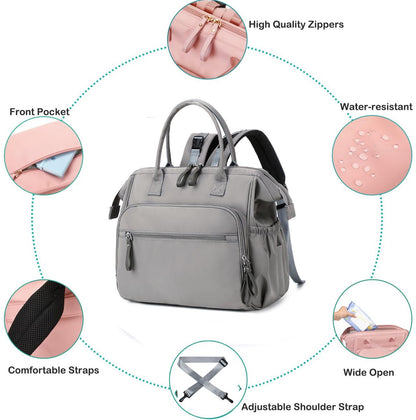 Convertible Diaper Bag - Wide Opening - 14 Pockets - Stylish - Baby Changing Bag - with Stroller Buckle - Diaper Bag - Waterproof (Gray)