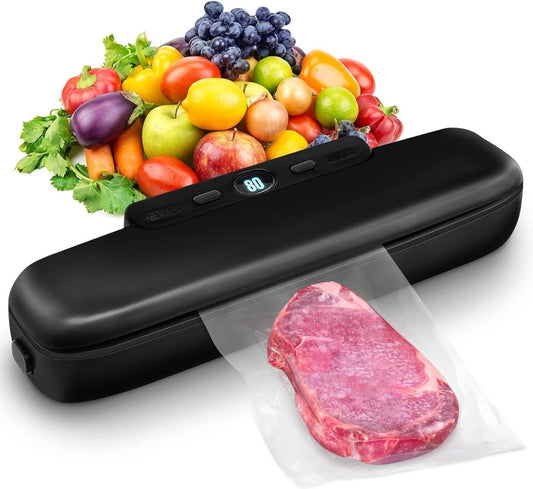 Vacuum Packaging Machine - Household Vacuum Packaging Machine - One-Button Vacuum Packaging Machine for Dry and Wet Food Storage - Includes 50 Vacuum Bags - Compact Vacuum Packaging Machine (Black)