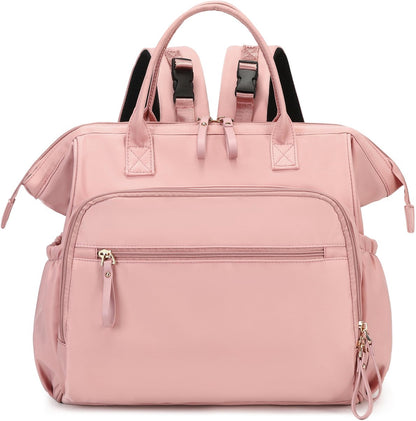 Convertible Diaper Bag - Wide Opening - 14 Pockets - Stylish - Baby Changing Bag - with Stroller Buckle - Diaper Bag - Waterproof (Pink)