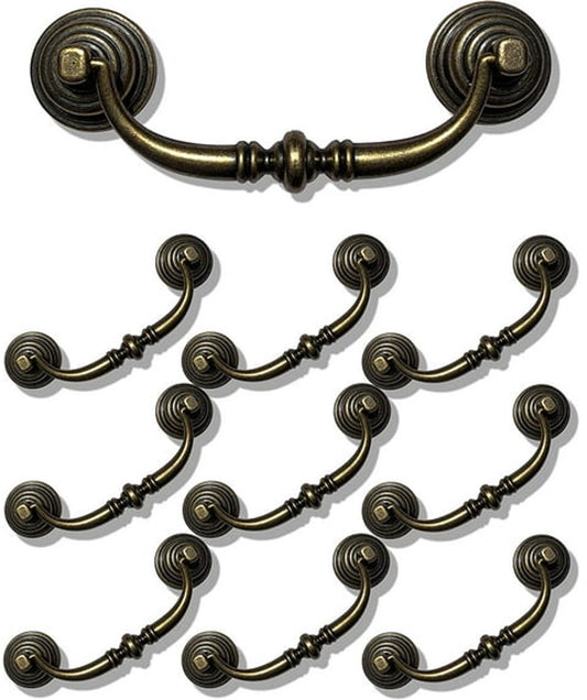 10 Pieces 4.25 Inch Center Hole Shabby Chic Drawer Pulls - Antique Bronze Kitchen Cabinet Pulls with Buckles (108mm/Antique Bronze)