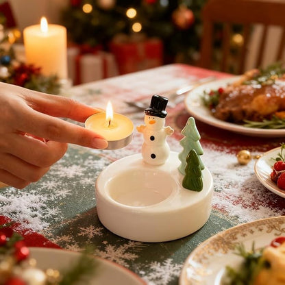 1 Piece - Ceramic Tea Light Holder - Desk Decoration - Snowman Candle Holder - Dining Table Ornament - Farmhouse Winter Decoration (Style 1)