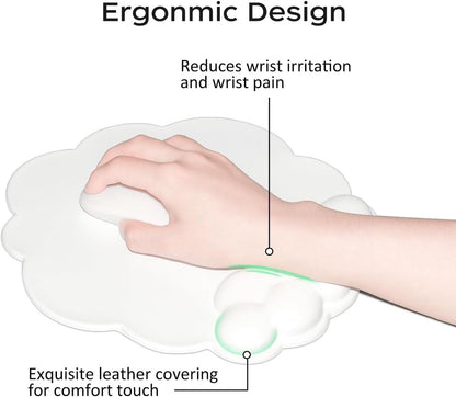 Mouse Pad - Mouse Pad with Wrist Rest - Ergonomic Mouse Pad - Mouse Pad with Leather Surface, Suitable for Computers, Laptops, Office, Home and Travel, with Non-Slip Bottom - White