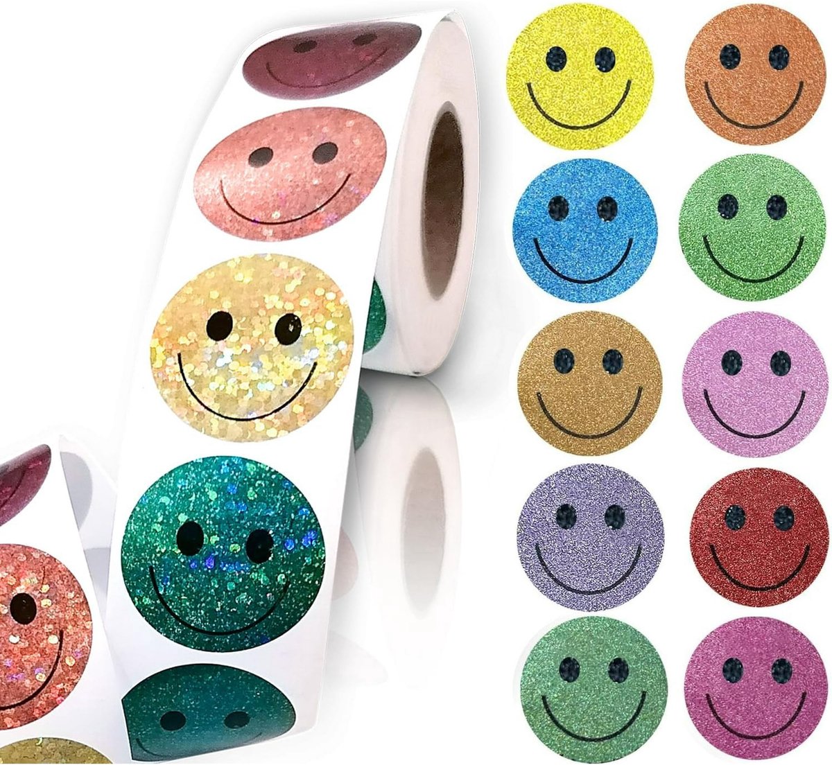 Glitter Dot and Smiley Face Stickers - Smiley Face Stickers for Kids - 500 Sheets of 1" Sheets, 10 Sheets of Colorful Glitter Dots and Glitter Stickers - School Planner - Classroom Supplies for Teachers