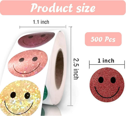 Glitter Dot and Smiley Face Stickers - Smiley Face Stickers for Kids - 500 Sheets of 1" Sheets, 10 Sheets of Colorful Glitter Dots and Glitter Stickers - School Planner - Classroom Supplies for Teachers
