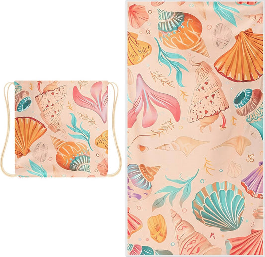 Beach Towel - 2-in-1 Foldable Beach Towel Backpack - Printed Bath Towel - Convertible Beach Mat & Carry Bag - Perfect Companion for Camping, Yoga & Travel（Shell）