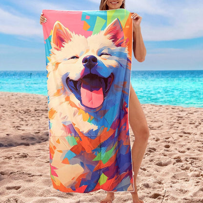 Beach Towel - 2-in-1 Foldable Beach Towel Backpack - Printed Bath Towel - Convertible Beach Mat & Carry Bag - Perfect Companion for Camping, Yoga & Travel（Pup）