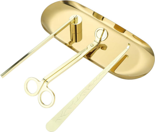 Candle Extinguisher - 3 in 1 Candle Accessory Set - Candle Key, Mini Candle Extinguisher, Candle Key - Perfect for Candle and Fragrance Lovers (3-Piece Set, Gold)