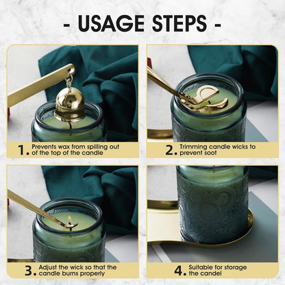 Candle Extinguisher - 3 in 1 Candle Accessory Set - Candle Key, Mini Candle Extinguisher, Candle Key - Perfect for Candle and Fragrance Lovers (3-Piece Set, Gold)