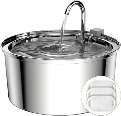 Cat Drinking Fountain - Quiet Drinking Fountain for Cats - 3.2L Stainless Steel Water Fountain with Filter - Cat Water Fountain - Cat Drinking Bowl - Includes 4 Cat Fountain Filters - for Cats and Dogs