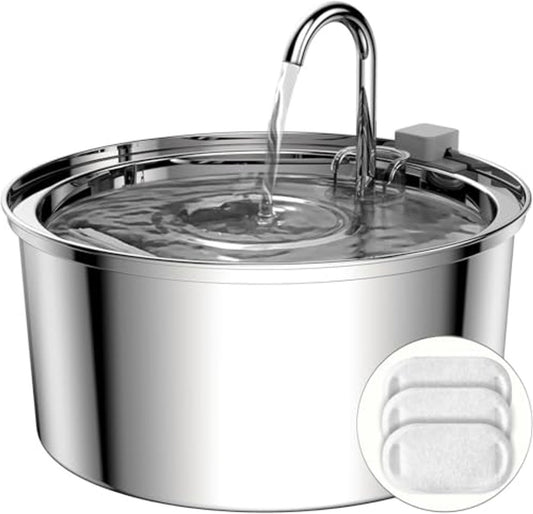 Cat Drinking Fountain - Quiet Drinking Fountain for Cats - 3.2L Stainless Steel Water Fountain with Filter - Cat Water Fountain - Cat Drinking Bowl - Includes 4 Cat Fountain Filters - for Cats and Dogs