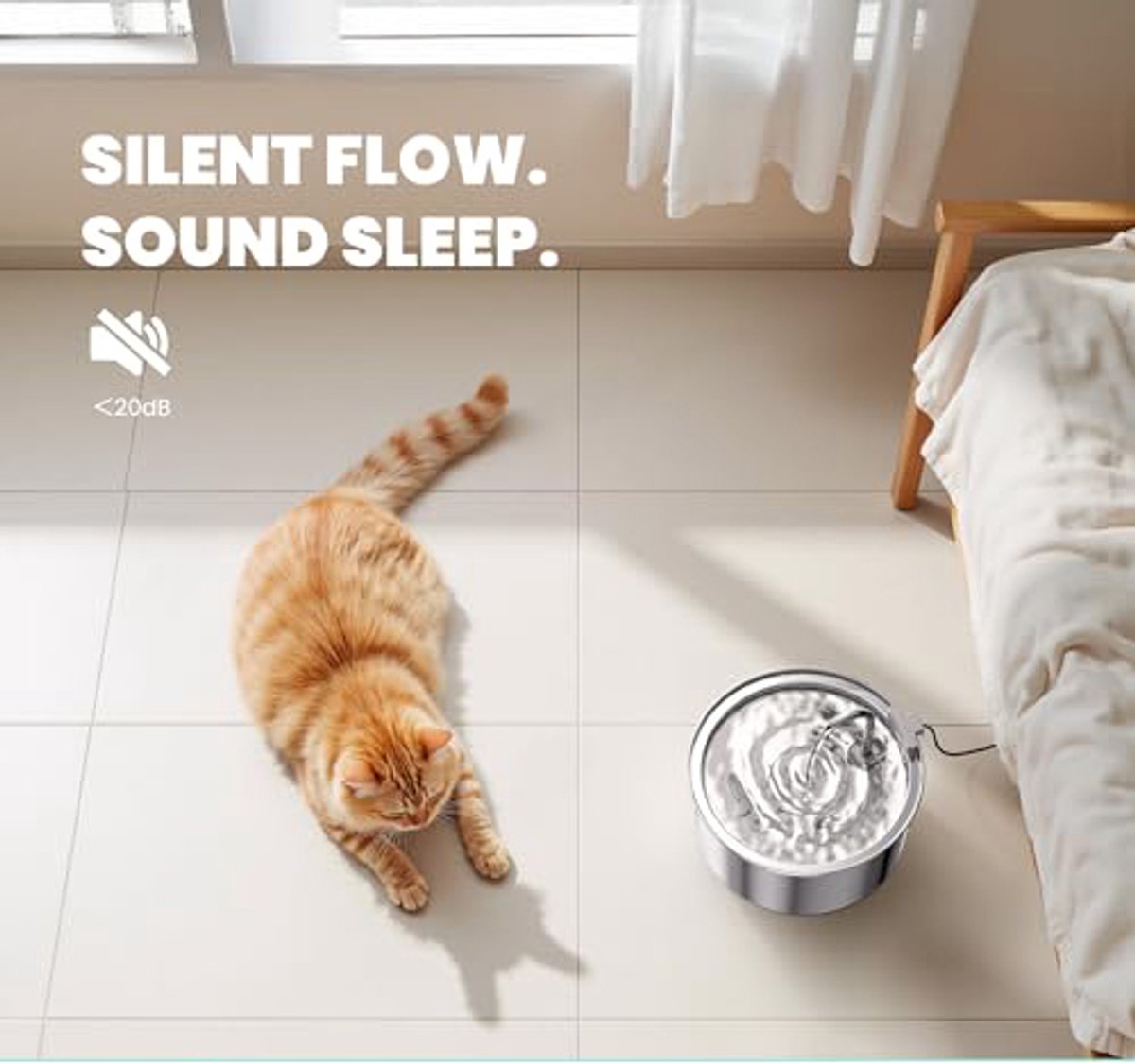 Cat Drinking Fountain - Quiet Drinking Fountain for Cats - 3.2L Stainless Steel Water Fountain with Filter - Cat Water Fountain - Cat Drinking Bowl - Includes 4 Cat Fountain Filters - for Cats and Dogs