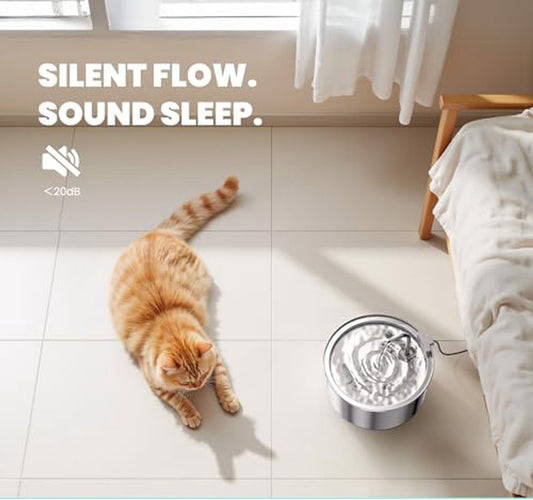 Cat Drinking Fountain - Quiet Drinking Fountain for Cats - 3.2L Stainless Steel Water Fountain with Filter - Cat Water Fountain - Cat Drinking Bowl - Includes 4 Cat Fountain Filters - for Cats and Dogs