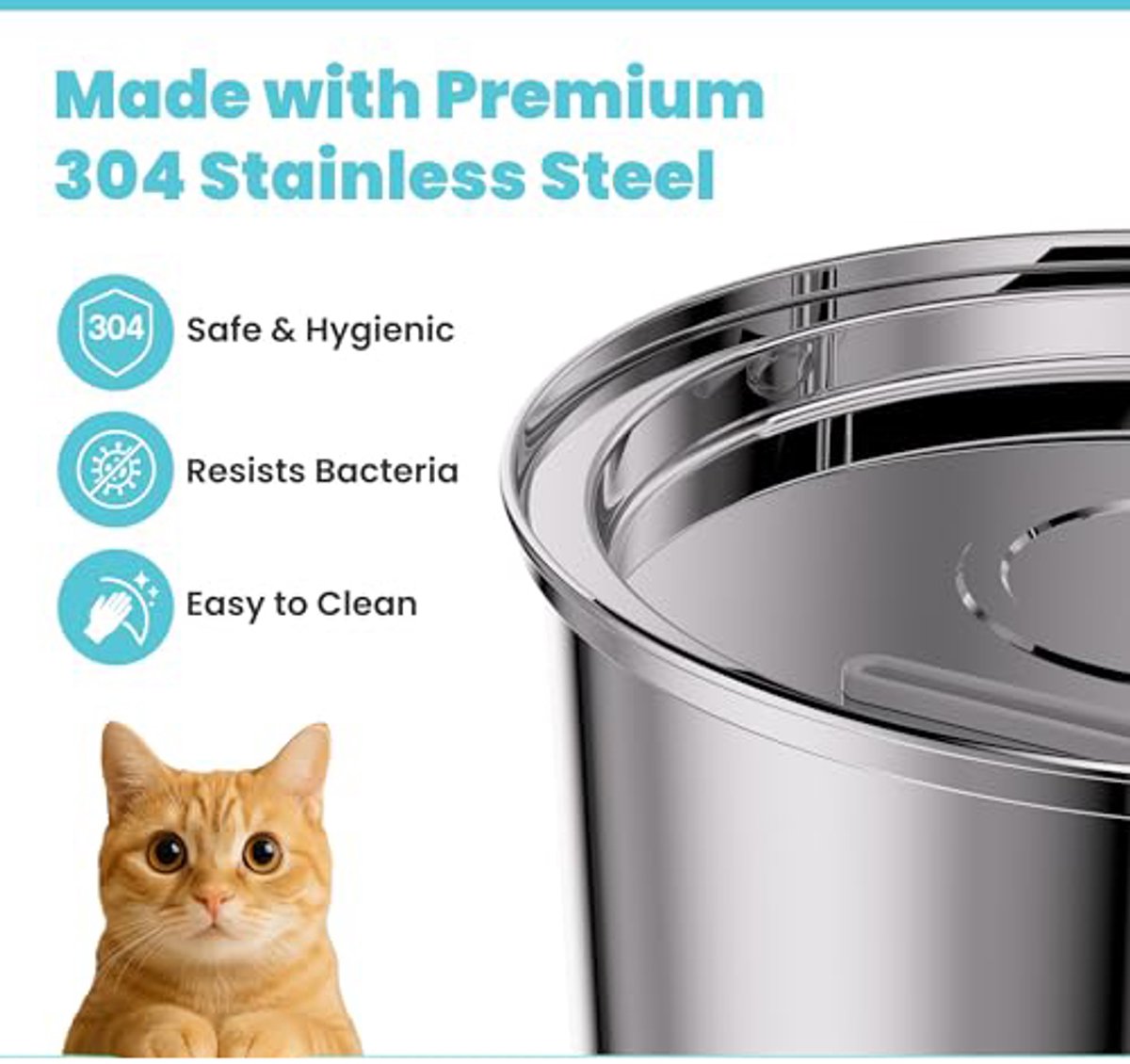 Cat Drinking Fountain - Quiet Drinking Fountain for Cats - 3.2L Stainless Steel Water Fountain with Filter - Cat Water Fountain - Cat Drinking Bowl - Includes 4 Cat Fountain Filters - for Cats and Dogs
