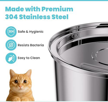 Cat Drinking Fountain - Quiet Drinking Fountain for Cats - 3.2L Stainless Steel Water Fountain with Filter - Cat Water Fountain - Cat Drinking Bowl - Includes 4 Cat Fountain Filters - for Cats and Dogs