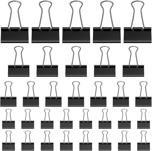 105 ring binders - 15 mm/19 mm/25 mm/32 mm metal paper clips - black folding clips - double-folded ring binders - for papers and documents