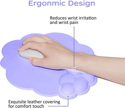 Mouse Pad - Mouse Pad with Wrist Rest - Ergonomic Mouse Pad - Mouse Pad with Leather Surface, Suitable for Computers, Laptops, Office, Home and Travel, with Non-Slip Bottom - Purple
