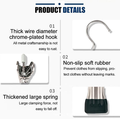 Clothes Pegs - Hangers with Clips - Stainless Steel Trouser Clips with Anti-Slip - Clothes Hooks - Hat Clips - Sock Clips - For Skirts, Trousers & Scarves (Pink, Pack of 10)