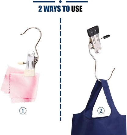 Clothes Pegs - Hangers with Clips - Stainless Steel Trouser Clips with Anti-Slip - Clothes Hooks - Hat Clips - Sock Clips - For Skirts, Trousers & Scarves (Pink, Pack of 10)