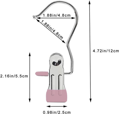 Clothes Pegs - Hangers with Clips - Stainless Steel Trouser Clips with Anti-Slip - Clothes Hooks - Hat Clips - Sock Clips - For Skirts, Trousers & Scarves (Pink, Pack of 10)