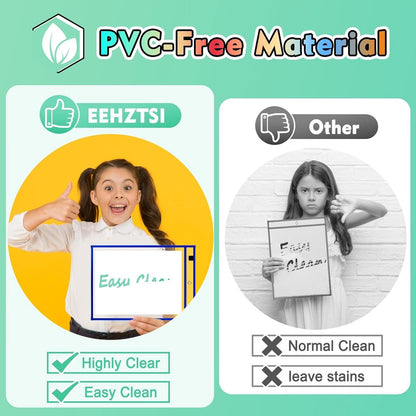 Erasable and Writable Folders - Pack of 20 | Includes 20 water-based whiteboard markers and 2 erasers - Transparent plastic folders/protective covers - Drawing and tracing bags for young children - Erasable and writable - Random colors