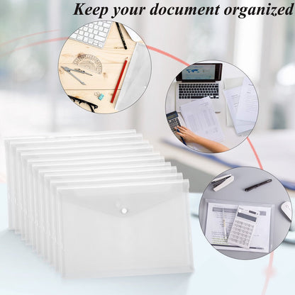 Waterproof folder - Plastic envelope - 12-pack - Transparent A4 letterhead size - with snap closure - Suitable for schools and offices.