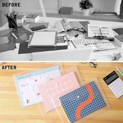 Waterproof folder - Plastic envelope - 12-pack - Transparent A4 letterhead size - with snap closure - Suitable for schools and offices.