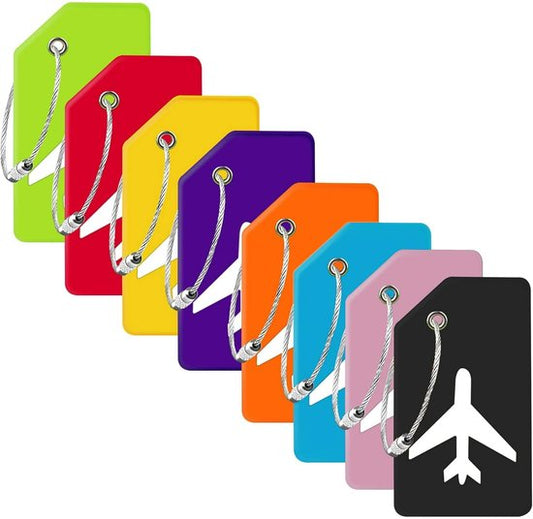 Silicone Luggage Tags - For Luggage with Stainless Steel Rings - Privacy Travel Essentials Luggage Tags - Assorted Colors 8-Pack