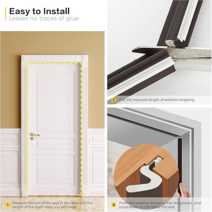 Door seal with draught excluder - Wooden door seal with V-groove - Leather strip - Environmentally friendly door seal (black - 6 m)