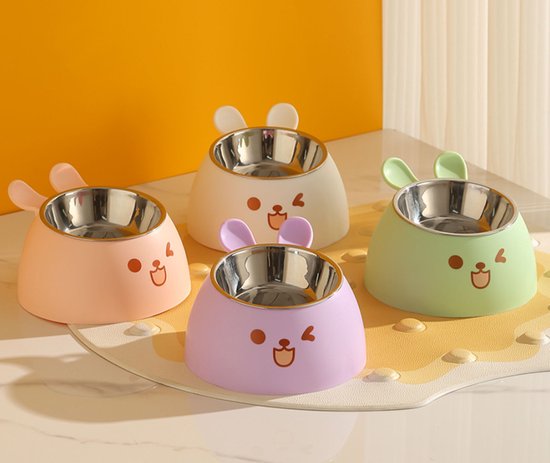 Cat Litter Box - Cat Food Bowl - Non-Slip Design - Pet Food Bowl - Plastic and Stainless Steel Design - Suitable for Cats and Small Dogs - Vegetable