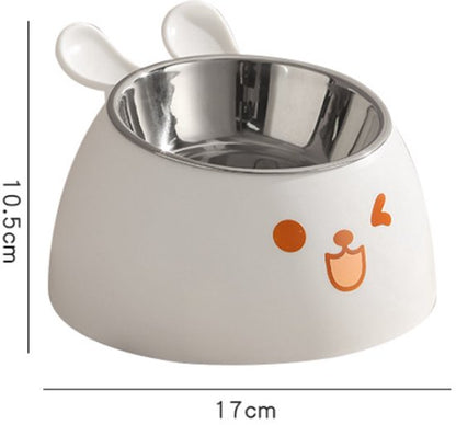 Cat Litter Box - Cat Food Bowl - Non-Slip Design - Pet Food Bowl - Plastic and Stainless Steel Design - Suitable for Cats and Small Dogs - White