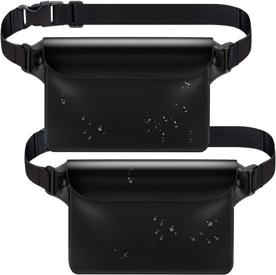 Waterproof Triple Zipper Waist Pack & Touchscreen Phone Case – 2-Piece Set – Ideal for Beach, Cruise, Swimming, Kayaking & Outdoor Activities（Black）