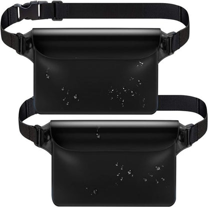 Waterproof Triple Zipper Waist Pack & Touchscreen Phone Case – 2-Piece Set – Ideal for Beach, Cruise, Swimming, Kayaking & Outdoor Activities（Black）