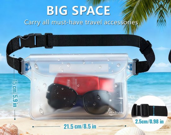 Waterproof Triple Zipper Waist Pack & Touchscreen Phone Case – 2-Piece Set – Ideal for Beach, Cruise, Swimming, Kayaking & Outdoor Activities（Black）