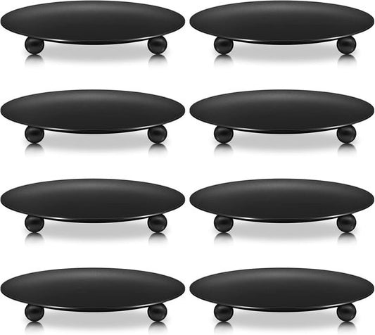 Candle Holders - Metal Pillar Candle Holders - 4.5 Inches - For Pillar Candles - Weddings - Dinner Party Decorations (Black, Pack of 8)