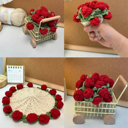 Coasters - Mini Basket Included - Floral Coasters - Vintage Rose Design - Suitable for coffee tables, weddings, housewarming parties, birthdays, etc.（Red）